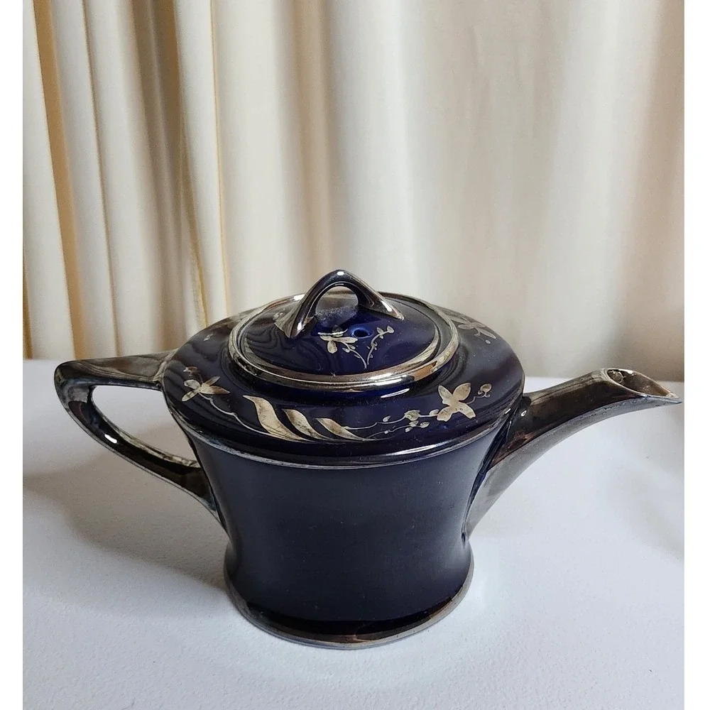 Fraunfeiter Cobalt and Gold Trimmed Teapot